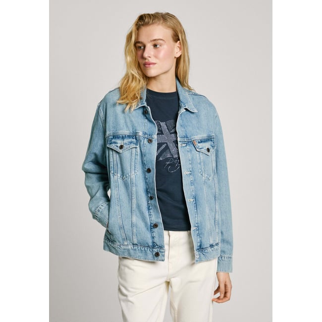 Veste Coupe Boyfriend En Denim blue grey rigid <span itemprop=