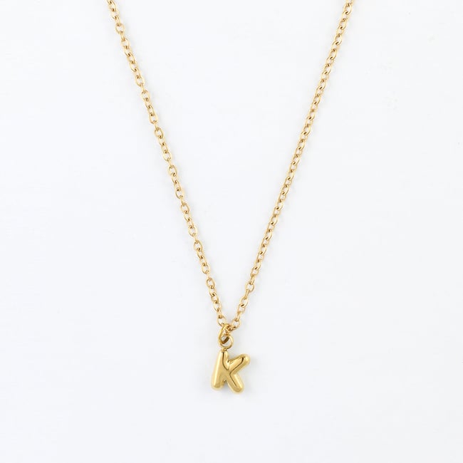 Collier à pendentif lettre K acier inoxydable doré <span itemprop=