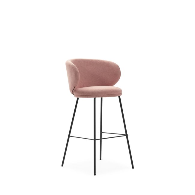 Lot de 2 tabourets de bar en tissu et métal H65cm - Havel Couleur rose <span itemprop=