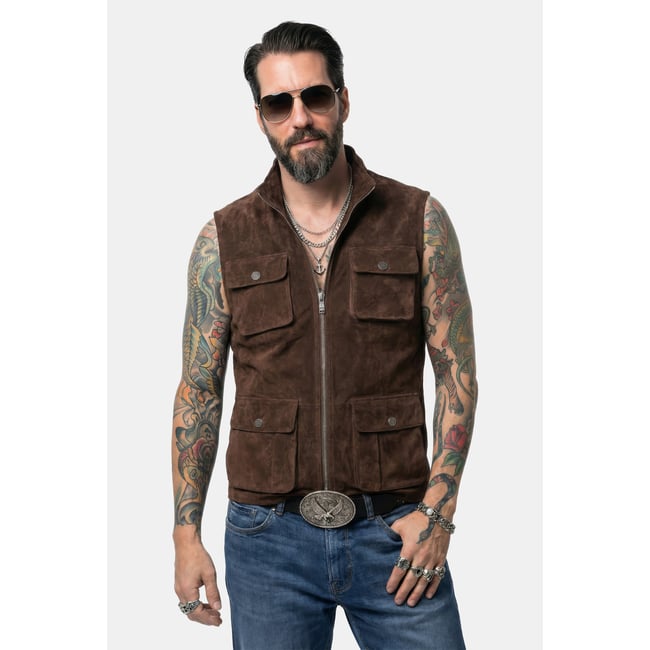Veste en cuir, modèle sans manches marron <span itemprop=