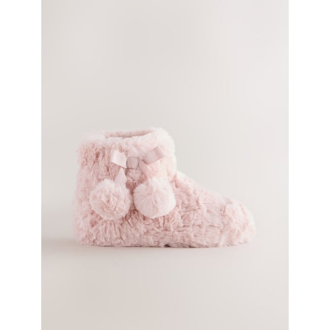 Chaussons style bottines fausse fourrure rose <span itemprop=