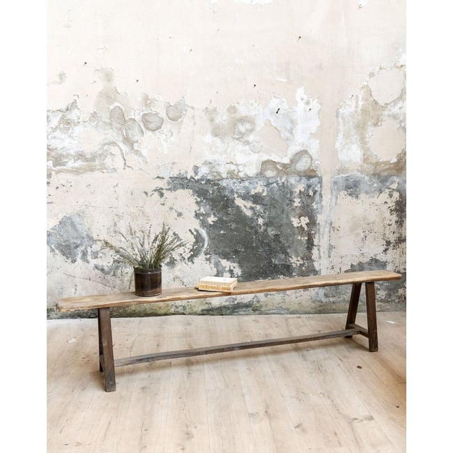 Banc en bois Antoine N°542 - Bon état Couleur bois clair <span itemprop=