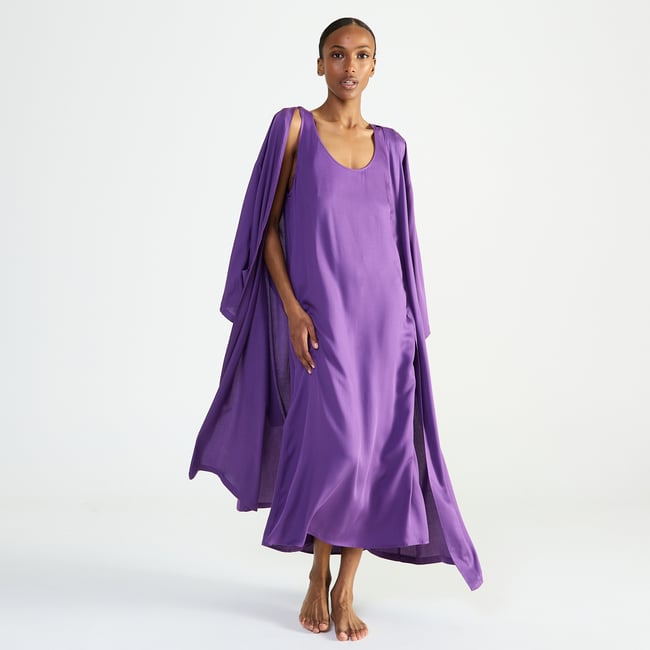 Chemise de nuit longue col rond en satin SILLAGE - LAURENCE TAVERNIER