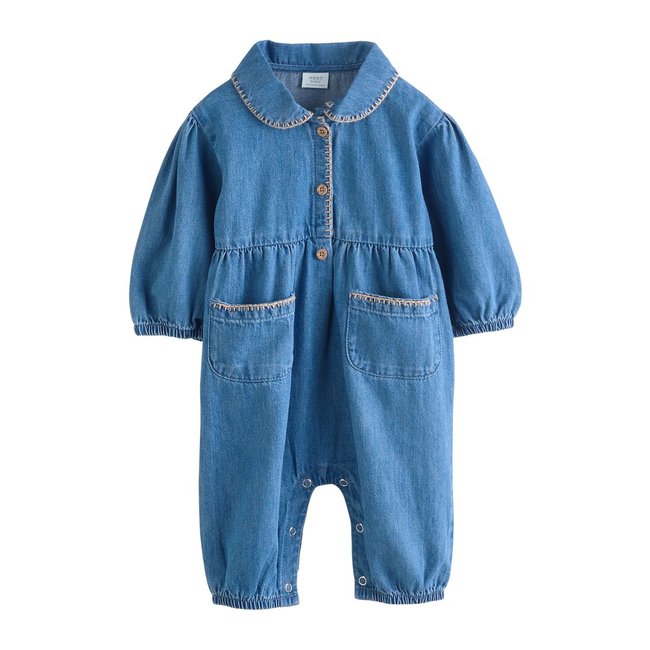 Barboteuse en jean bleu <span itemprop=