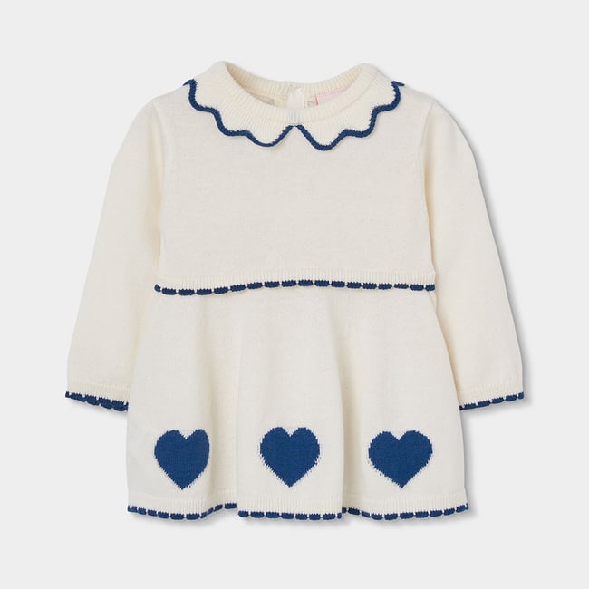 Robe bébé en maille avec coeurs blanc <span itemprop=