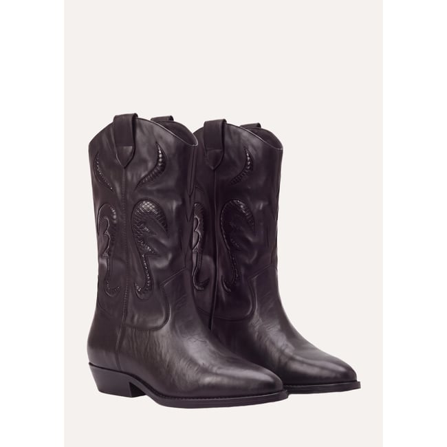 Bottines en cuir style western noir <span itemprop=
