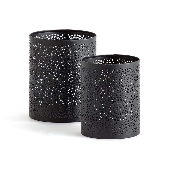 Set of 2 Plinia Perforated Metal Tealight Holders, black, LA REDOUTE INTERIEURS