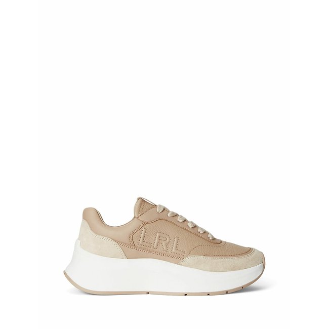 Baskets en cuir Franky beige <span itemprop=