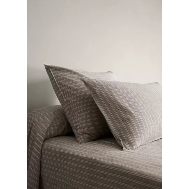 Taie d’oreiller lin coton à rayures 45x110 cm sable <span itemprop=