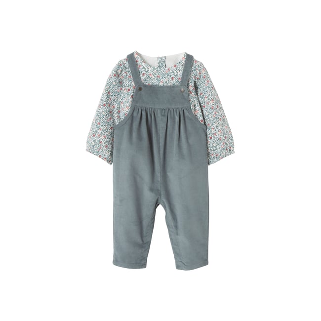 Ensemble blouse et salopette velours bébé bleu céleste <span itemprop=