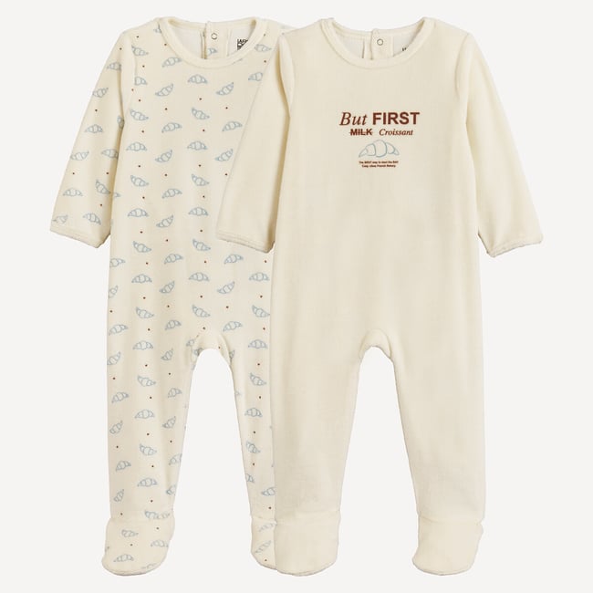 Lot 2 de pyjamas 1 pièce, en velours assortis <span itemprop=