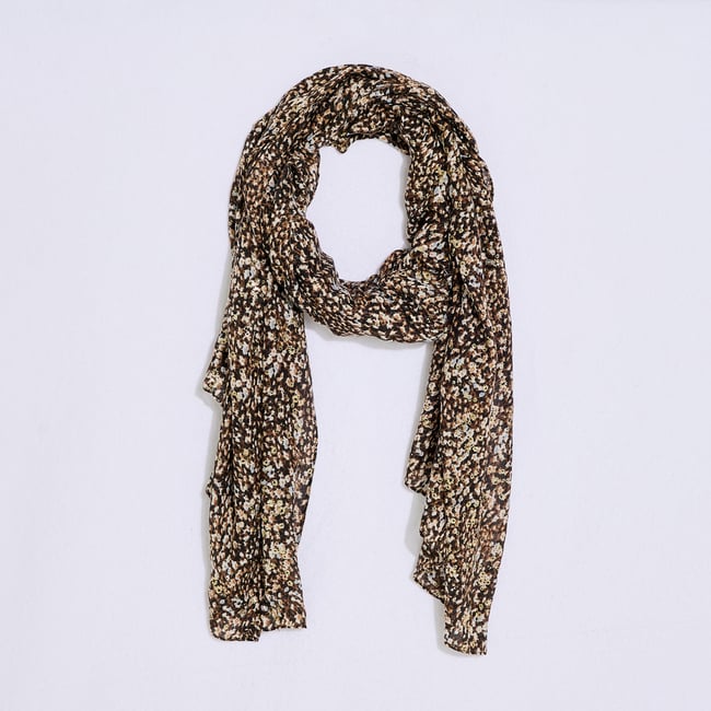 Étole motif animal et fleurs noir <span itemprop=