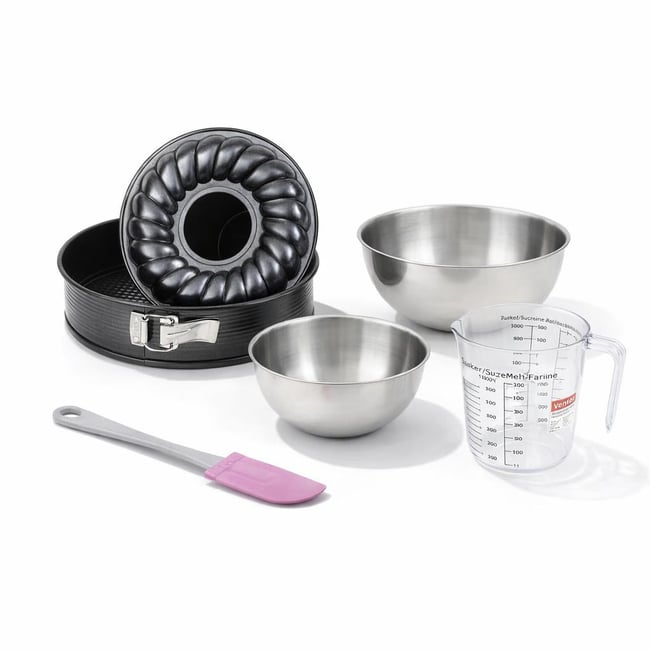 Set de 5 ustensiles de pâtisserie moule à manqué bol spatule noir <span itemprop=