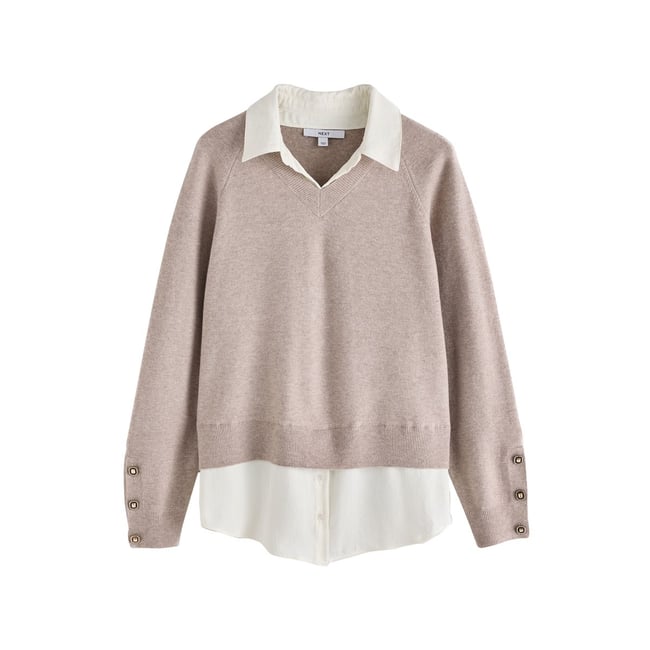 Chemise en maille ultra-douce manches longues naturel <span itemprop=