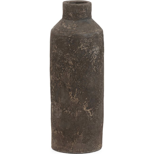 Vase rectangulaire en terre cuite artisanale Couleur noir vieilli effet brut <span itemprop=