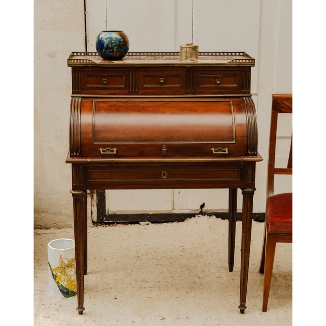 Secrétaire en bois et marbre Honoré N°234 - Bon état Couleur bois foncé <span itemprop=