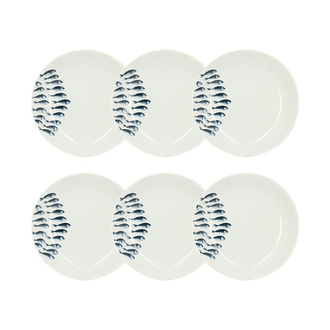 Lot de 6 assiettes creuses en porcelaine 20cm, PESCARE Couleur blanc-bleu <span itemprop=