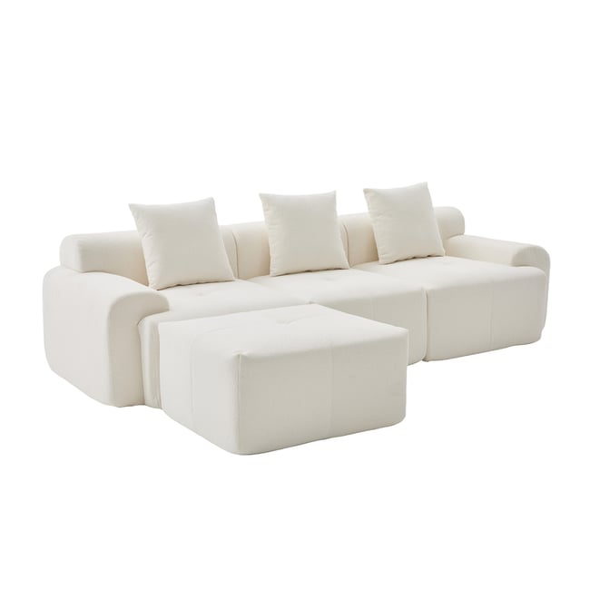 Canapé d'angle réversible compressé 3 places avec pouf, LANDIB - MEUBLES COSY