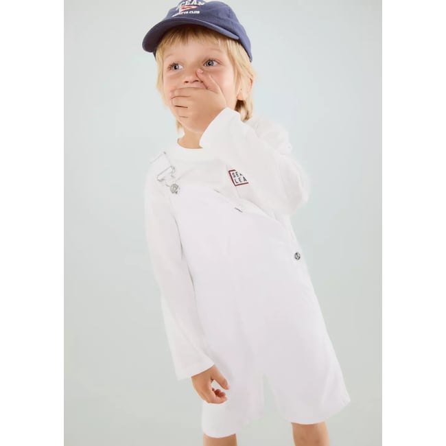 Salopette en jean avec poches blanc <span itemprop=