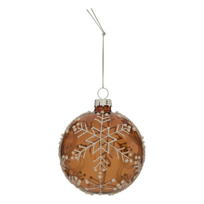 Boule de Noël en verre flocon marron D. 80 mm Couleur bronze <span itemprop=