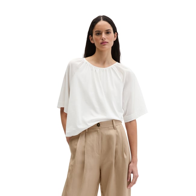 T-shirt large en mélange de matériaux blanc naturel <span itemprop=