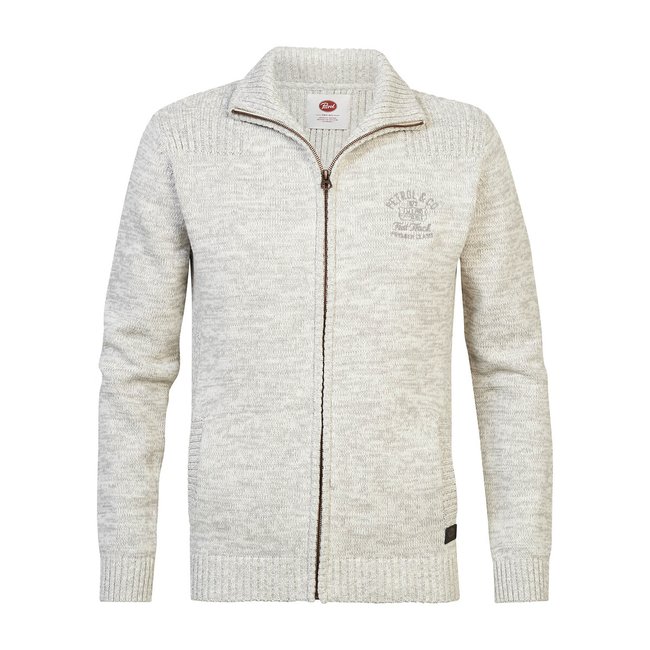 Strickjacke KWC216, Reissverschluss und Stehkragen ecru meliert <span itemprop=