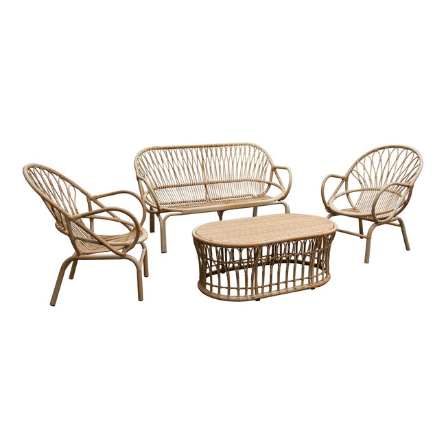 Salon de jardin en rotin tressé et métal, CAYMAN naturel <span itemprop=