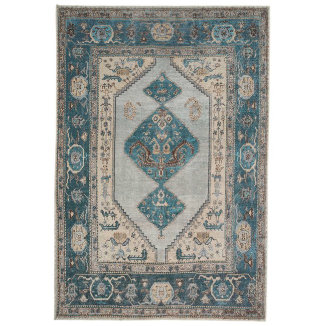 Tapis traditonnel, effet délavé, lavable CYRUS Couleur bleu <span itemprop=