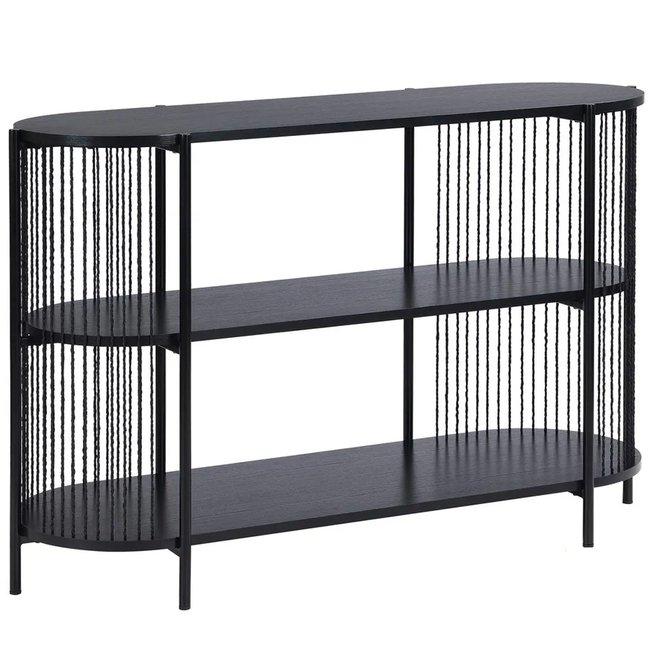 Console d'entrée noire en bois, métal et corde 3 plateaux 124x42x80cm Couleur noir <span itemprop=