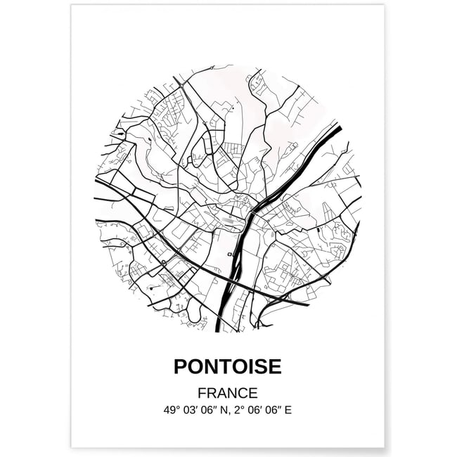 Affiche Carte Pontoise Couleur blanc <span itemprop=