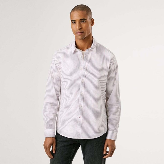 Chemise Coupe Regular À Rayures En Popeline rouge rugby <span itemprop=