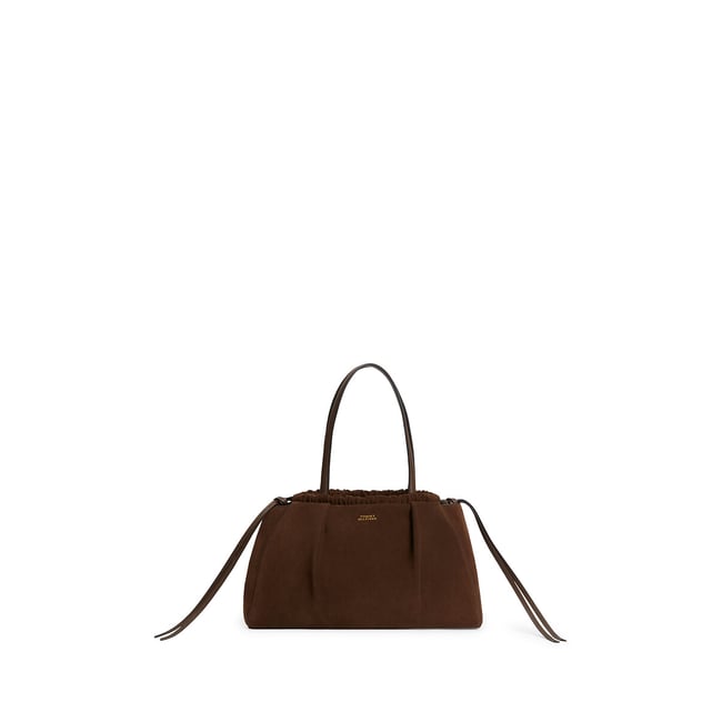 Bolso hobo de piel de vacuno en ante marrón <span itemprop=