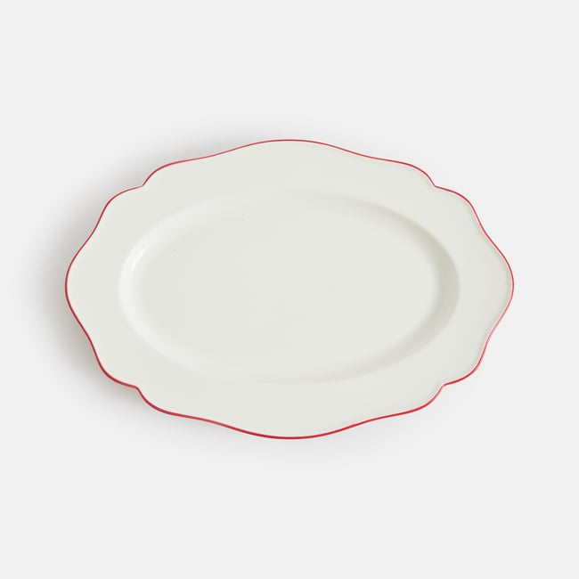 Plat de présentation grand modèle, en porcelaine, COLOMBE Couleur blanc/rouge <span itemprop=