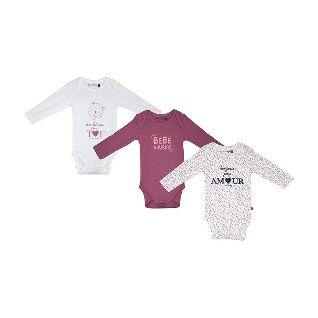 Lot de 3 bodies maguy manches longues violet <span itemprop=