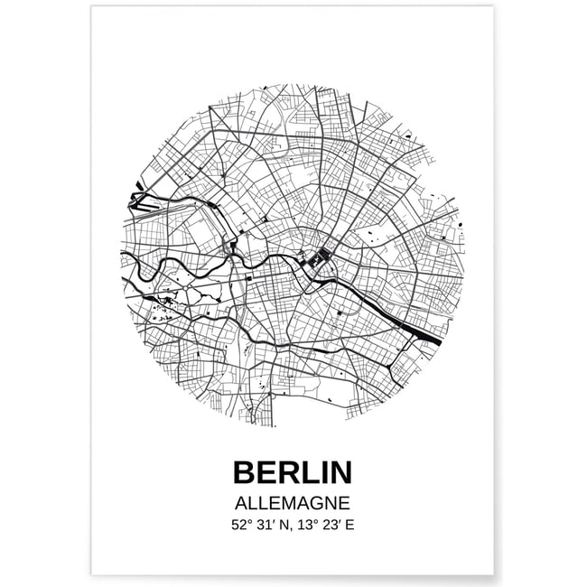 Poster Carte Berlin Couleur blanc <span itemprop=