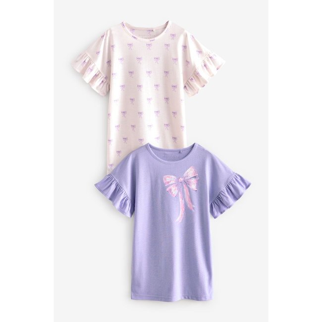 Chemise de nuit à nœud, lot 2 blanc/bleu <span itemprop=