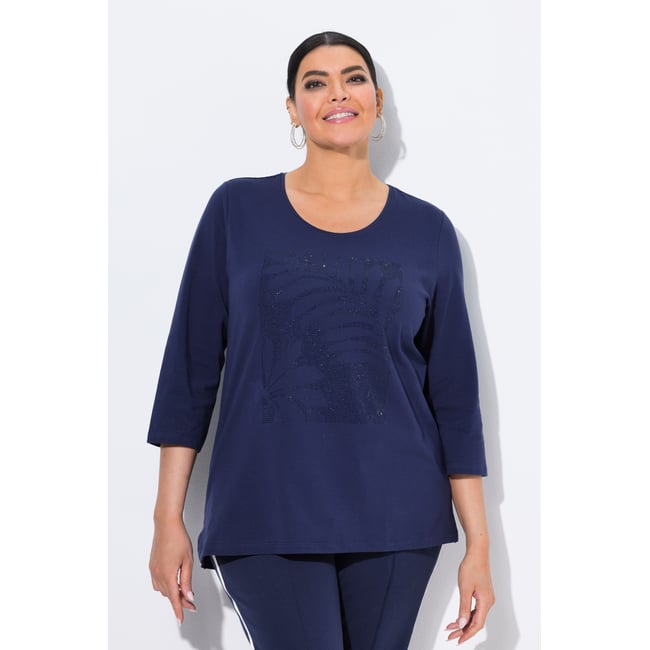 T-shirt décolleté rond et manches 3/4 marine <span itemprop=