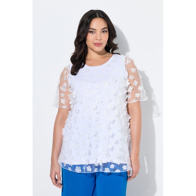 Blouse avec applications florales blanc neige <span itemprop=