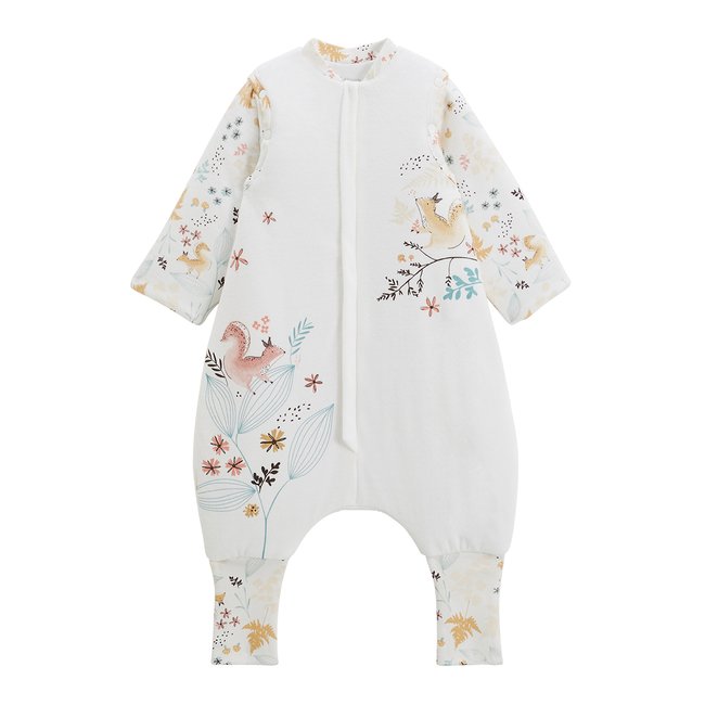 Turbulette d'hiver en velours avec pieds retroussables et manches amovibles Bloom ecru <span itemprop=