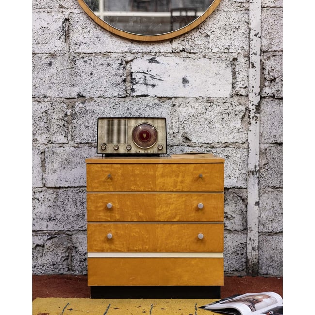 Commode cubique Olga N°1130 - Bon état Couleur bois clair <span itemprop=