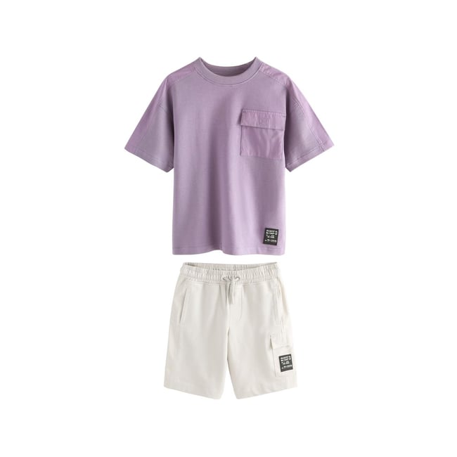 T-shirt et short style militaire ensemble violet/ciment <span itemprop=