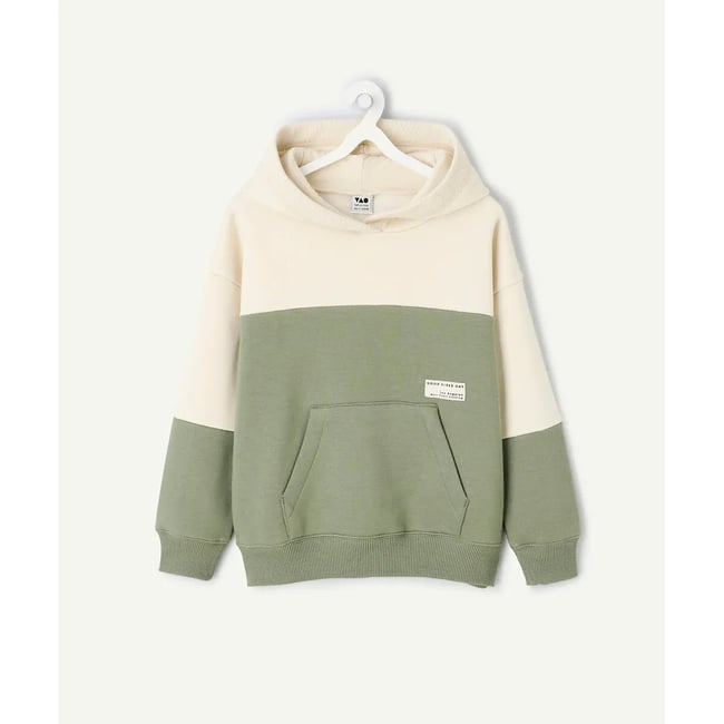 Sweat avec capuche bicolore beige/vert <span itemprop=