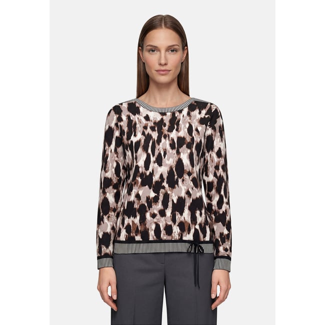 Pull-over en maille à manches longues beige/noir <span itemprop=