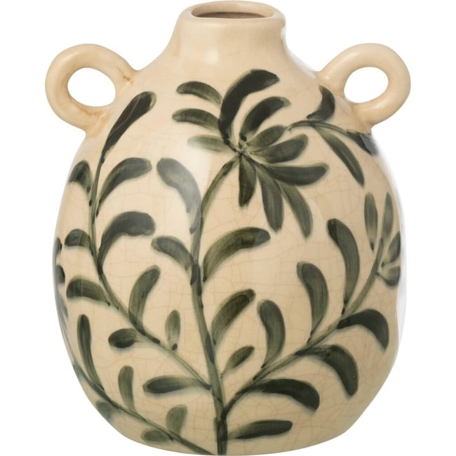 Vase feuille en poterie fait main Couleur vert foncé et blanc cassé <span itemprop=