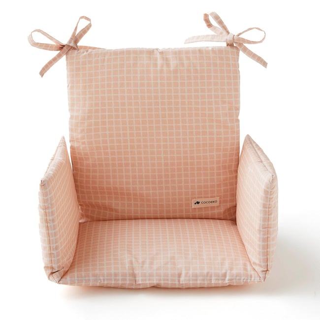 coussin chaise haute en coton enduit CARREAU NUDE rose pâle <span itemprop=