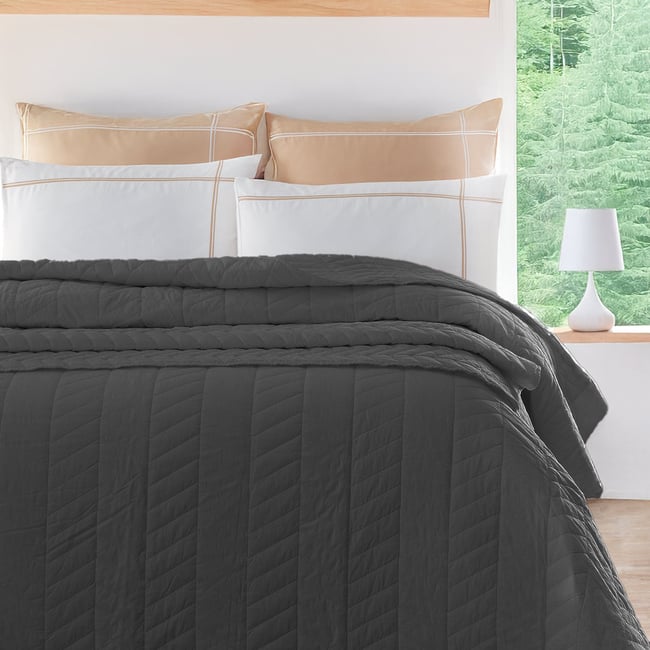 Couvre lit en percale de coton surpiquée CHEVRON - SENSEI MAISON