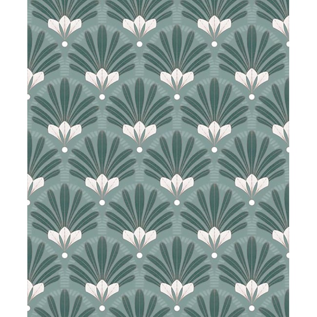 Papier peint éventails Art Nouveau bleu canard Couleur vert <span itemprop=