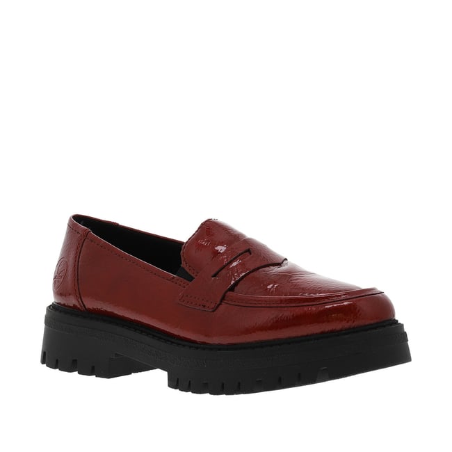 Mocassins en vernis noir à talon plat et incrustation de fils brillants vernirouge <span itemprop=