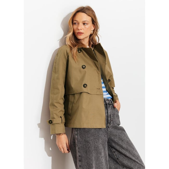 Veste courte boutonnée beige <span itemprop=