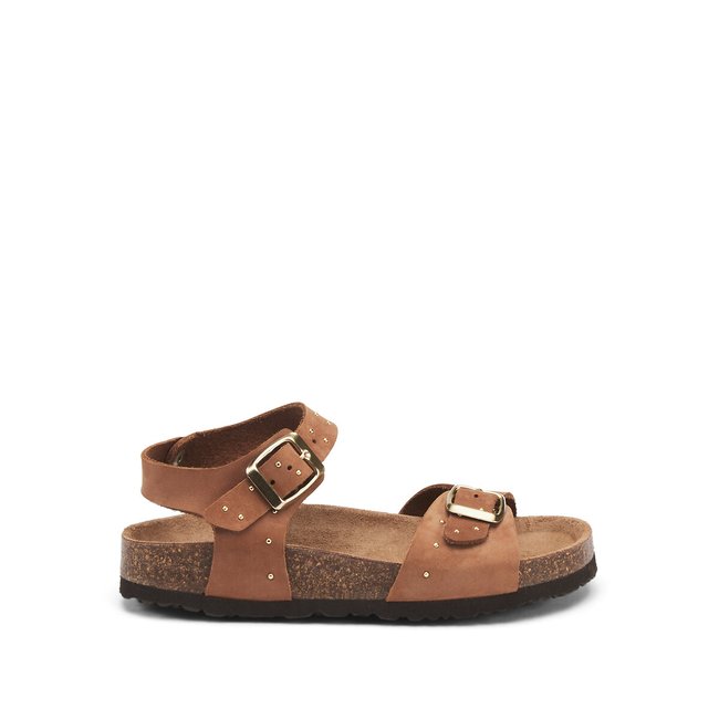 Sandales en cuir 27-37 camel <span itemprop=